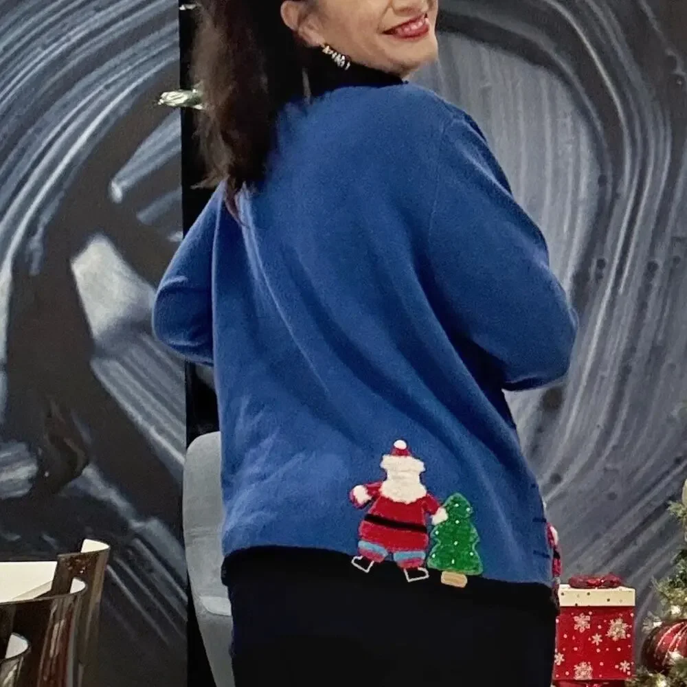 Jack B. Quick Blue Vintage Santa Cardigan Sz L